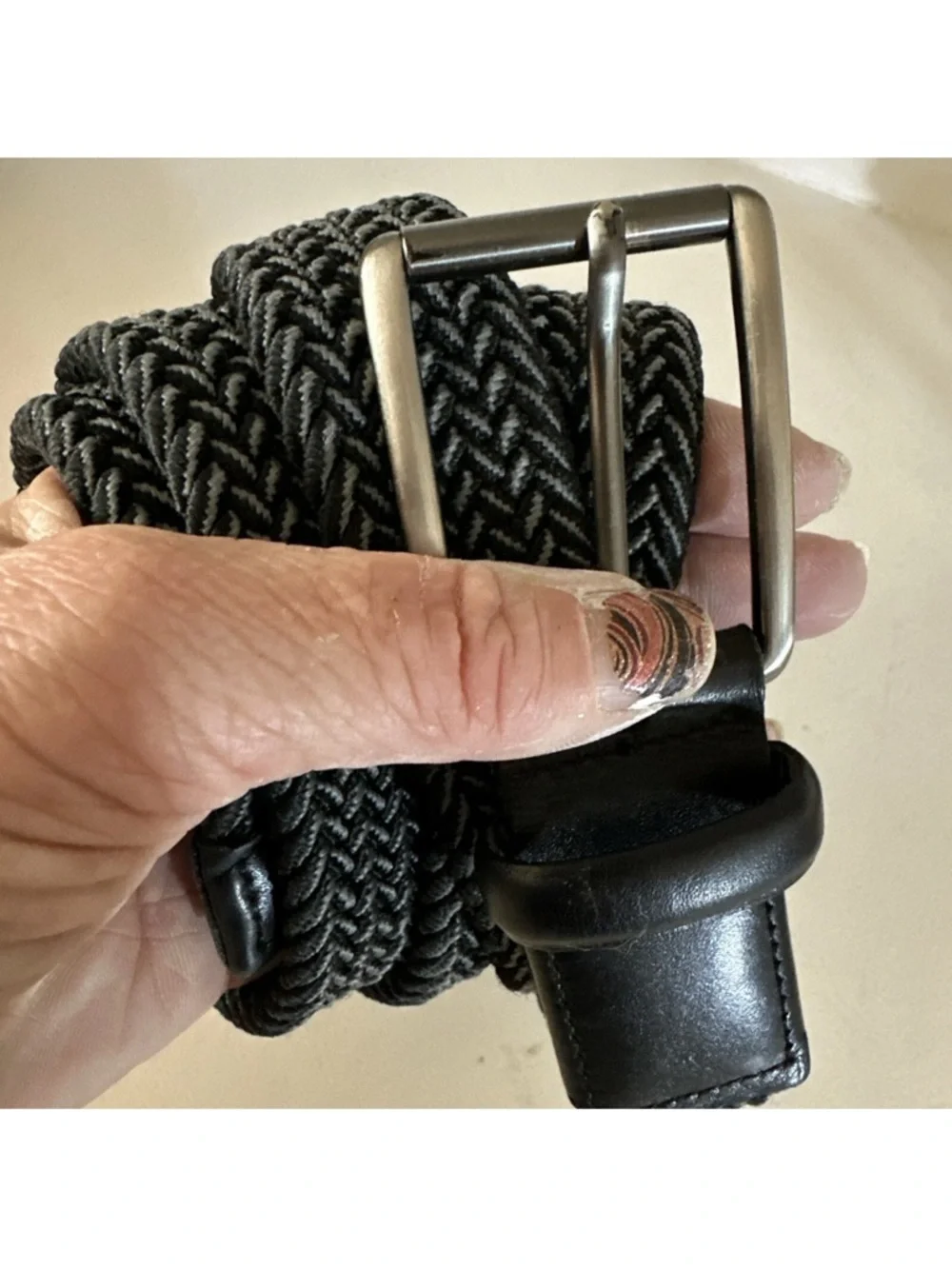 FULL GRAIN COWHIDE LEATHER BRAIDED COTTON STRETCH BELT 42